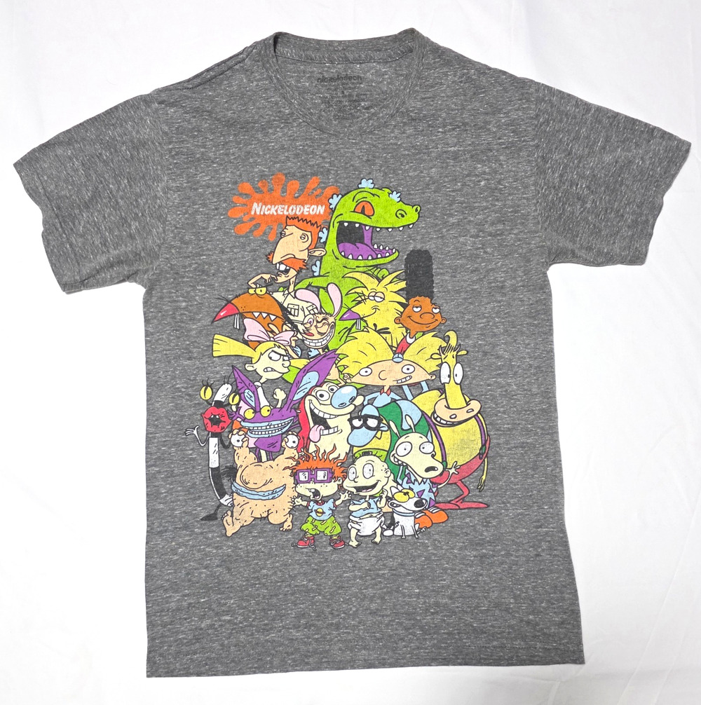 Nickelodeon 90s Nicktoons Graphic Tee Heather Gray Adult Size Small